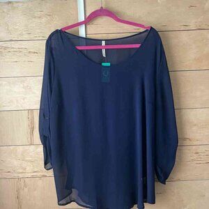 Sheer Navy Blue Flowy Top